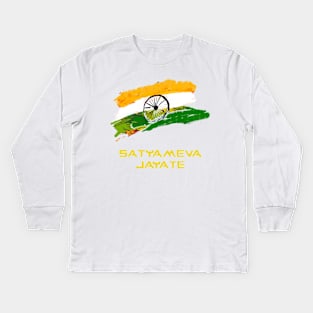 Satyameva Jayate Indian Flag Kids Long Sleeve T-Shirt